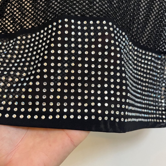 Black Mesh Crop Top with Rhinestone Detail Size S - Picture 3 of 6